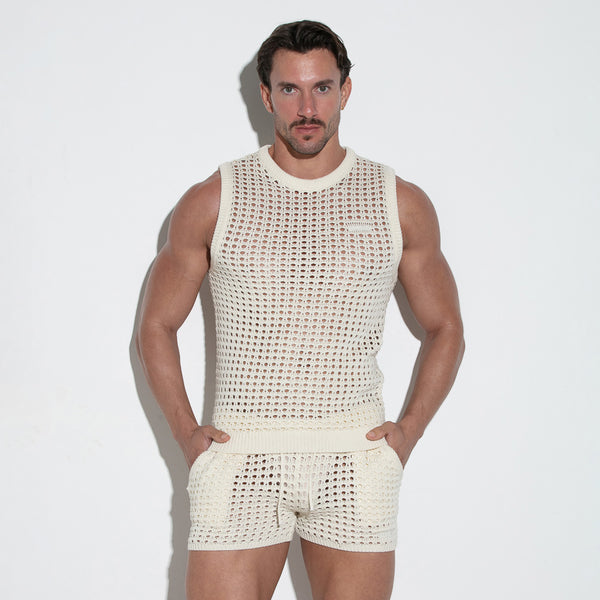 Diamond Knit Tank Top Off White