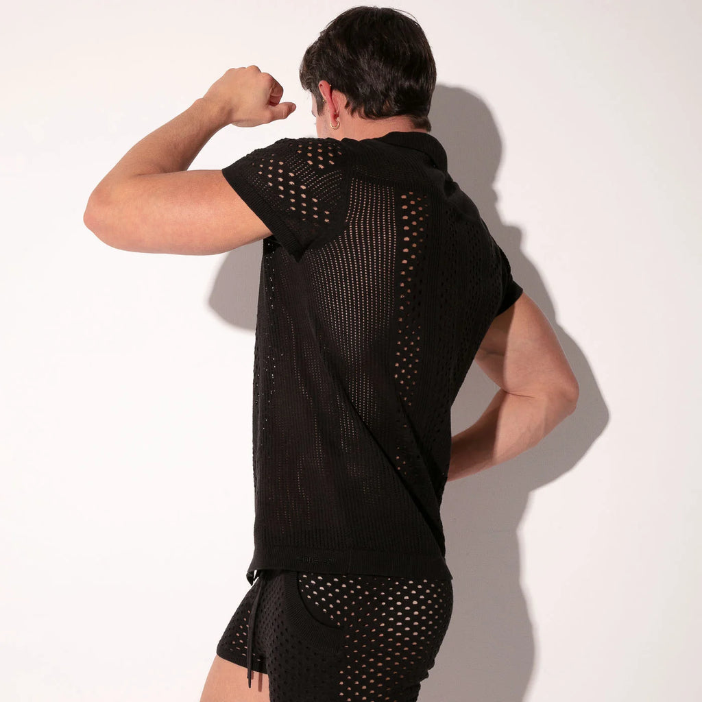 Mosaic Knit Shirt - Black