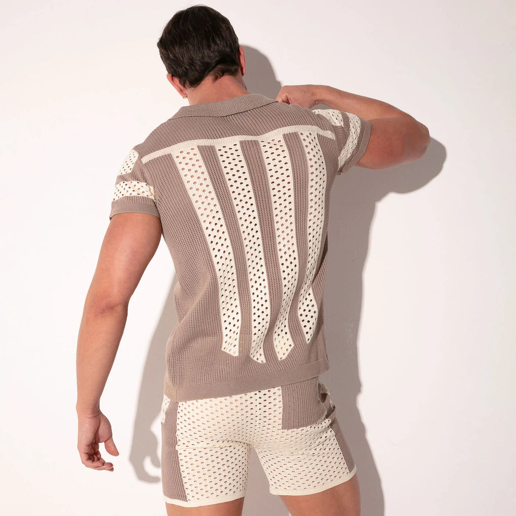 Mosaic Knit Shirt - Taupe