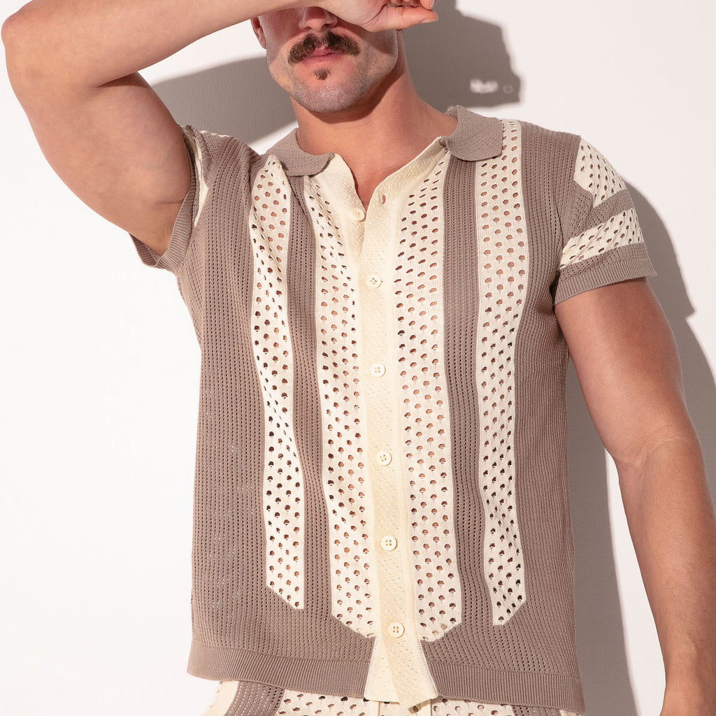 Mosaic Knit Shirt - Taupe Taupe