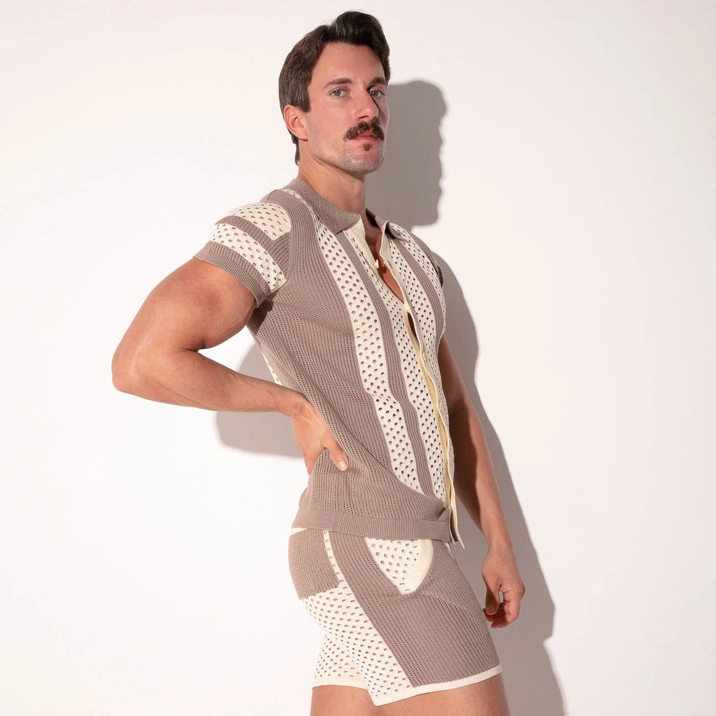 Mosaic Knit Shirt - Taupe