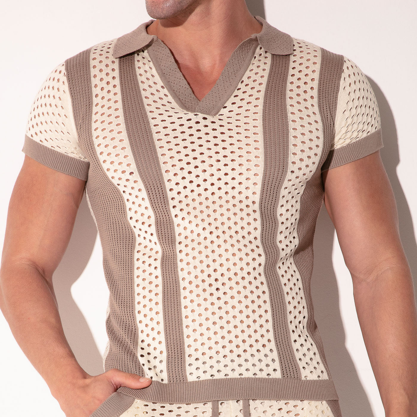 Mosaic Knit Polo - Taupe