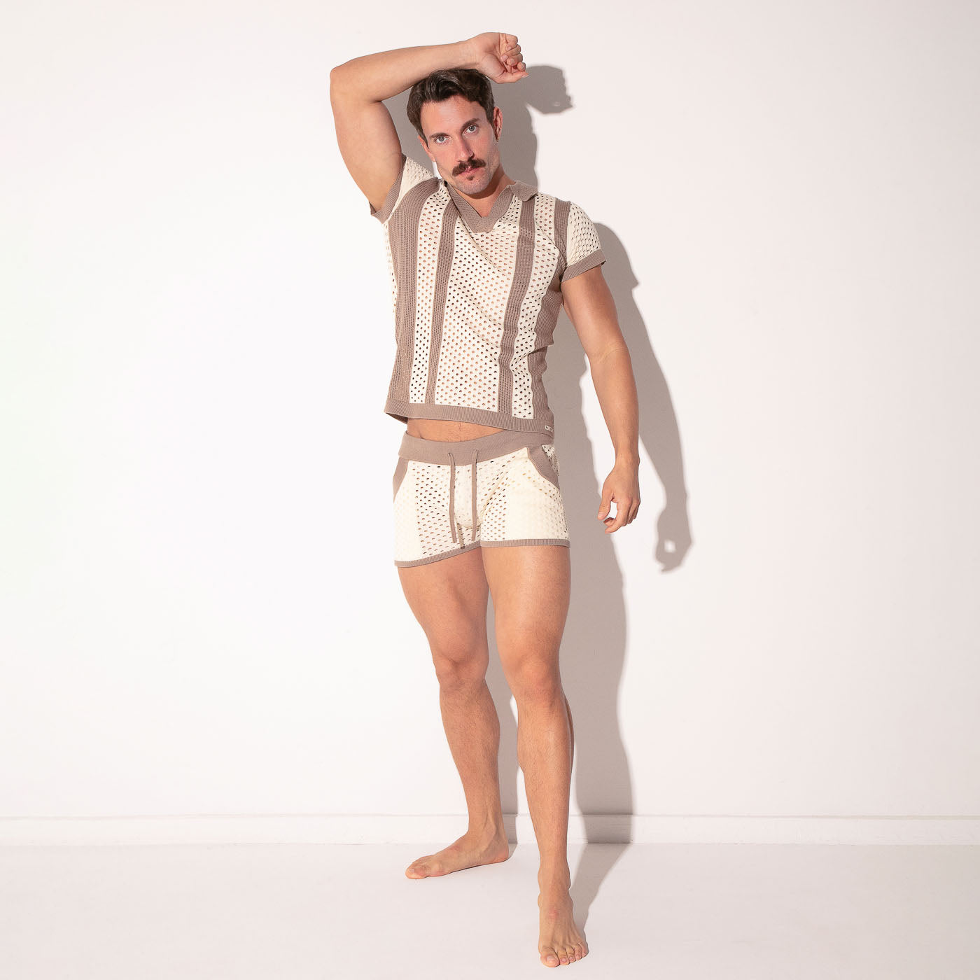 Mosaic Knit Polo - Taupe