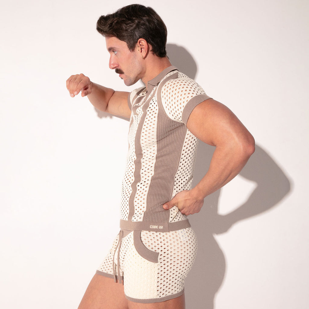 Mosaic Knit Polo - Taupe