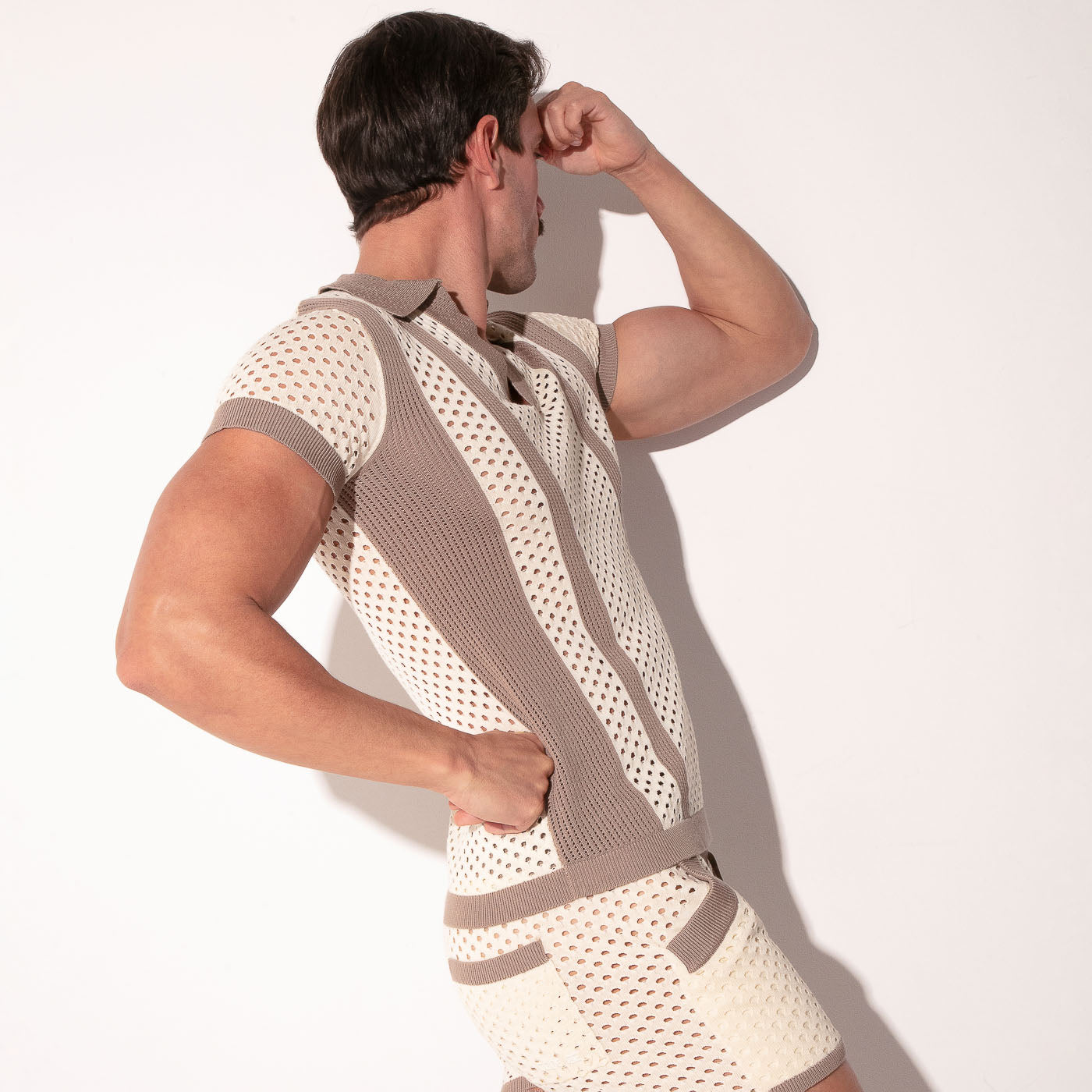 Mosaic Knit Polo - Taupe