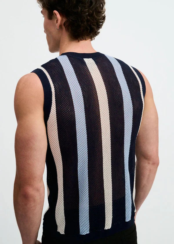 Textured Stripe Open Knit Vest