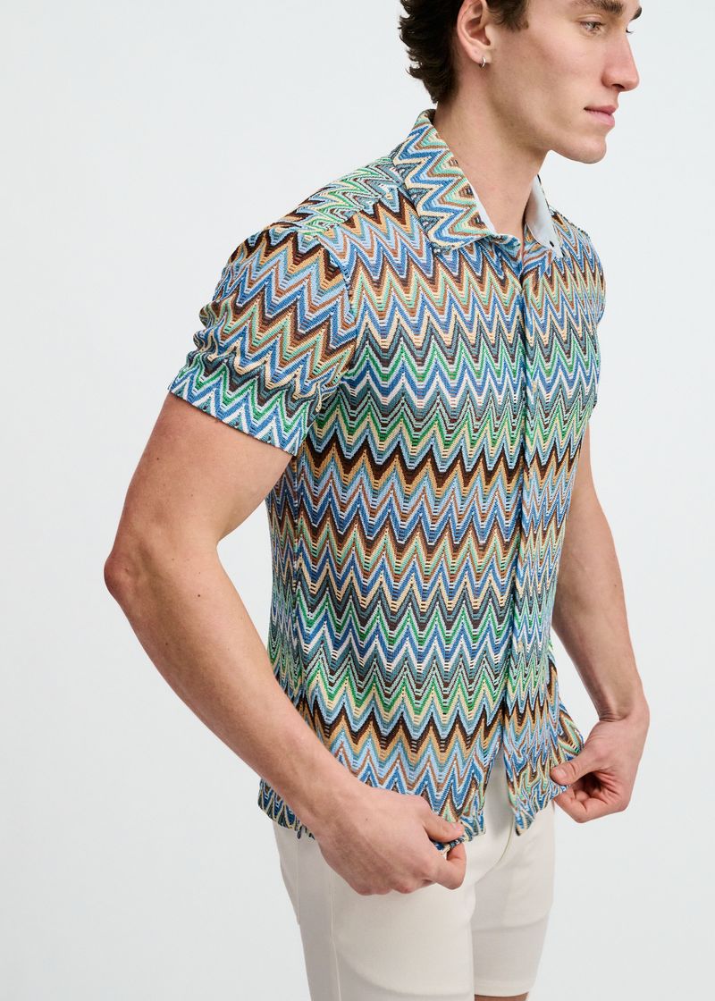 Chevron Open Knit Short Sleeve Shirt