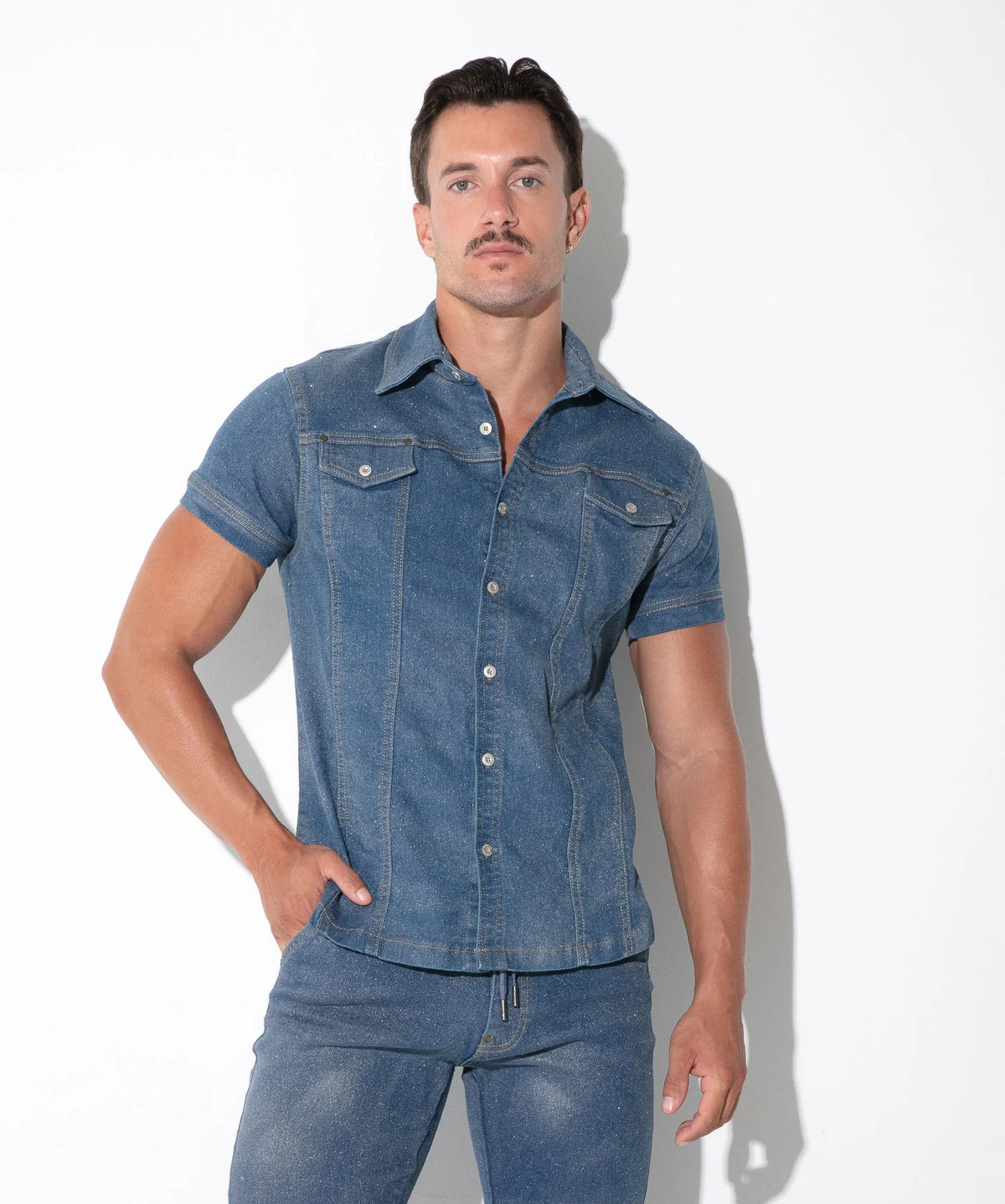 Metallic Denim Shirt Silver Denim