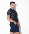 Graphic Lace Polo Shirt Navy