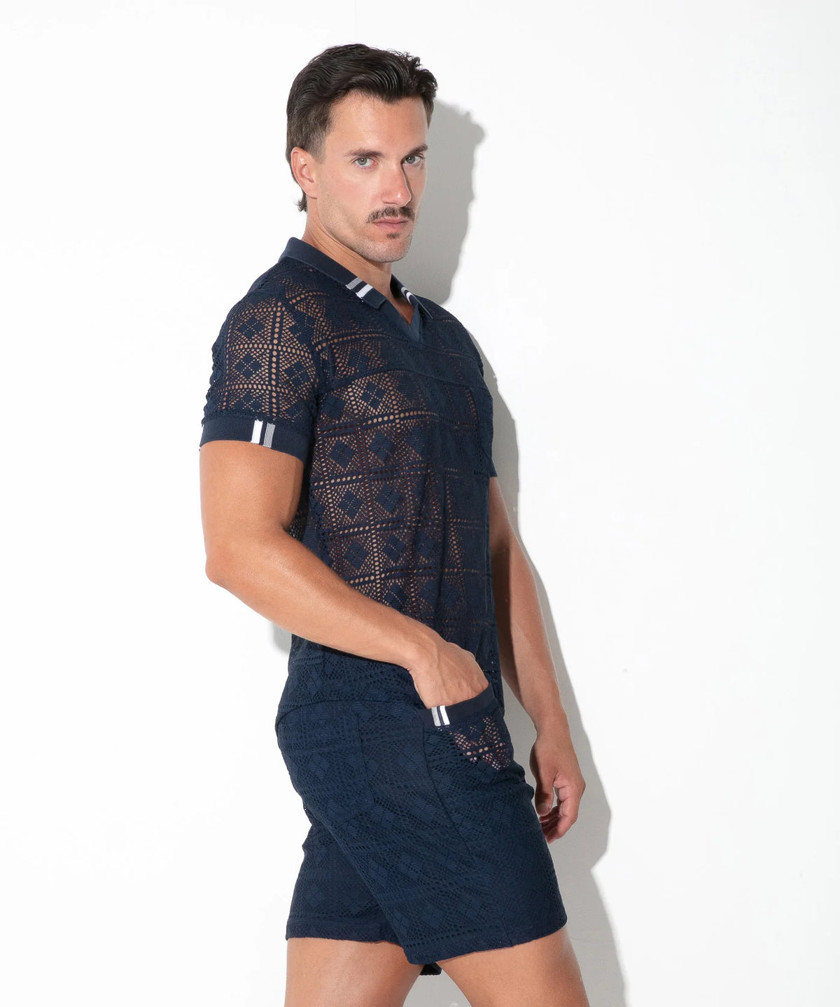 Graphic Lace Polo Shirt Navy