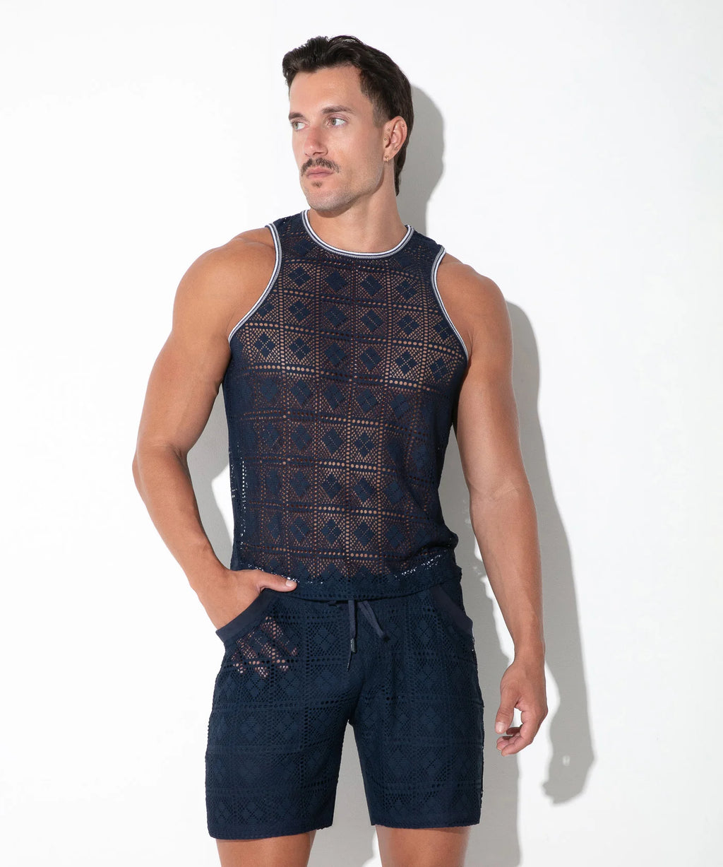 Graphic Lace Tank Top Navy