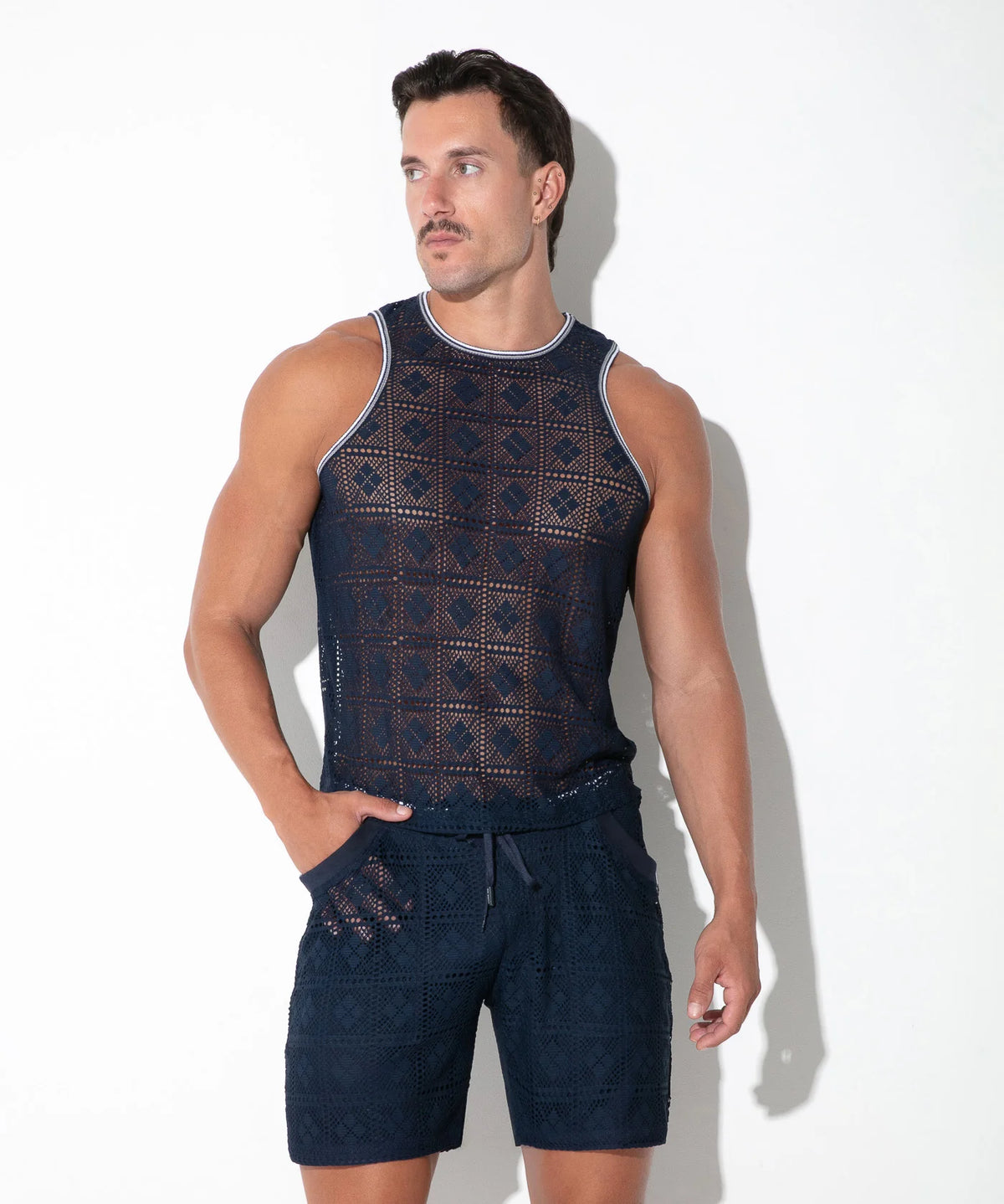 Graphic Lace Tank Top Navy