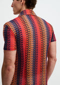 Vertical Arrow Open Knit Short Sleeve Shirt Navy Red