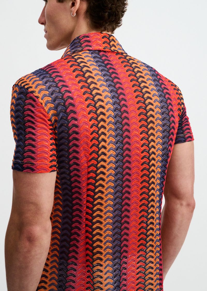 Vertical Arrow Open Knit Short Sleeve Shirt
