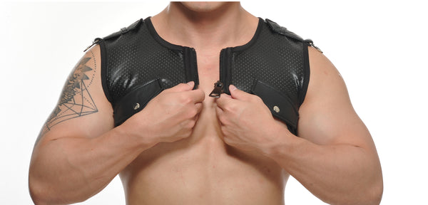 ATTICUS Chest Harness - perforated PVC Black