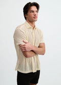 Open Knit Short Sleeve Shirt w/rib collar - Off White Off White