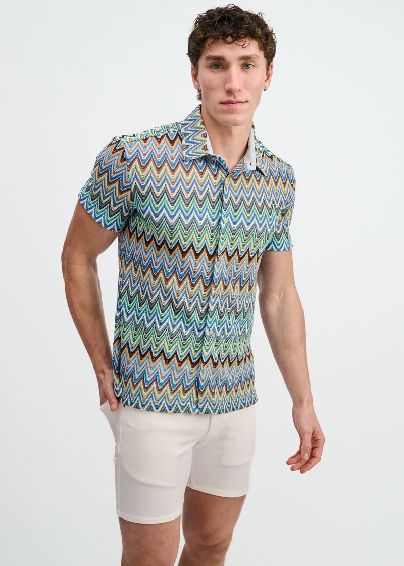 Chevron Open Knit Short Sleeve Shirt