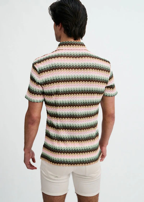 Open Knit Stretch Short Sleeve Shirt