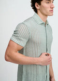 Open Knit Short Sleeve Shirt w/rib collar - Ocean Ocean
