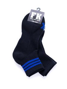 FK SPORT ANKLE SOCK - 2 PACK Black w/Blue Stripe and Solid Black OS