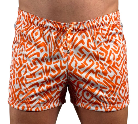 Maze Print Swim short Orange