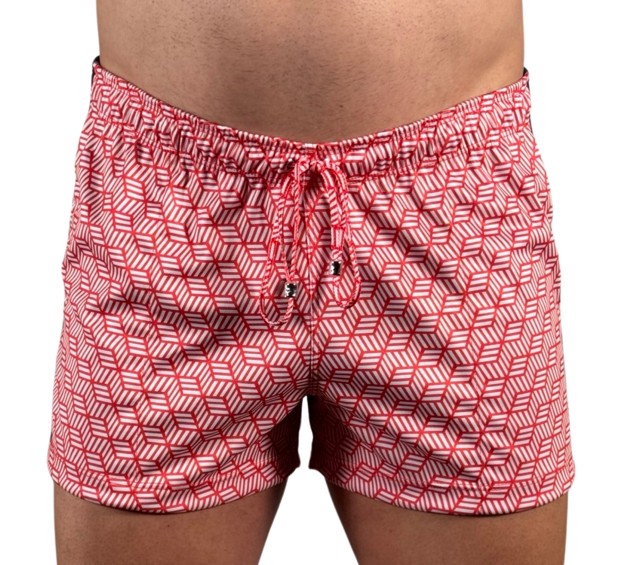 3D Triangle Print Shorts Red