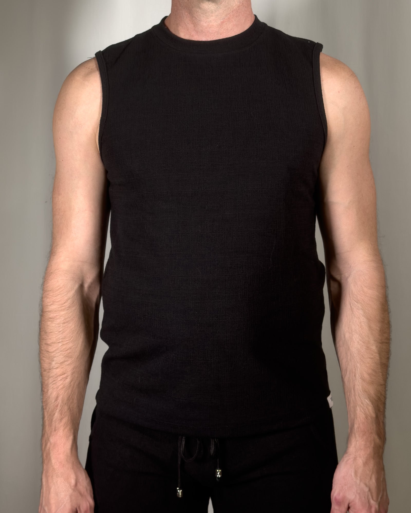 Linen Texture Muscle Tank Black