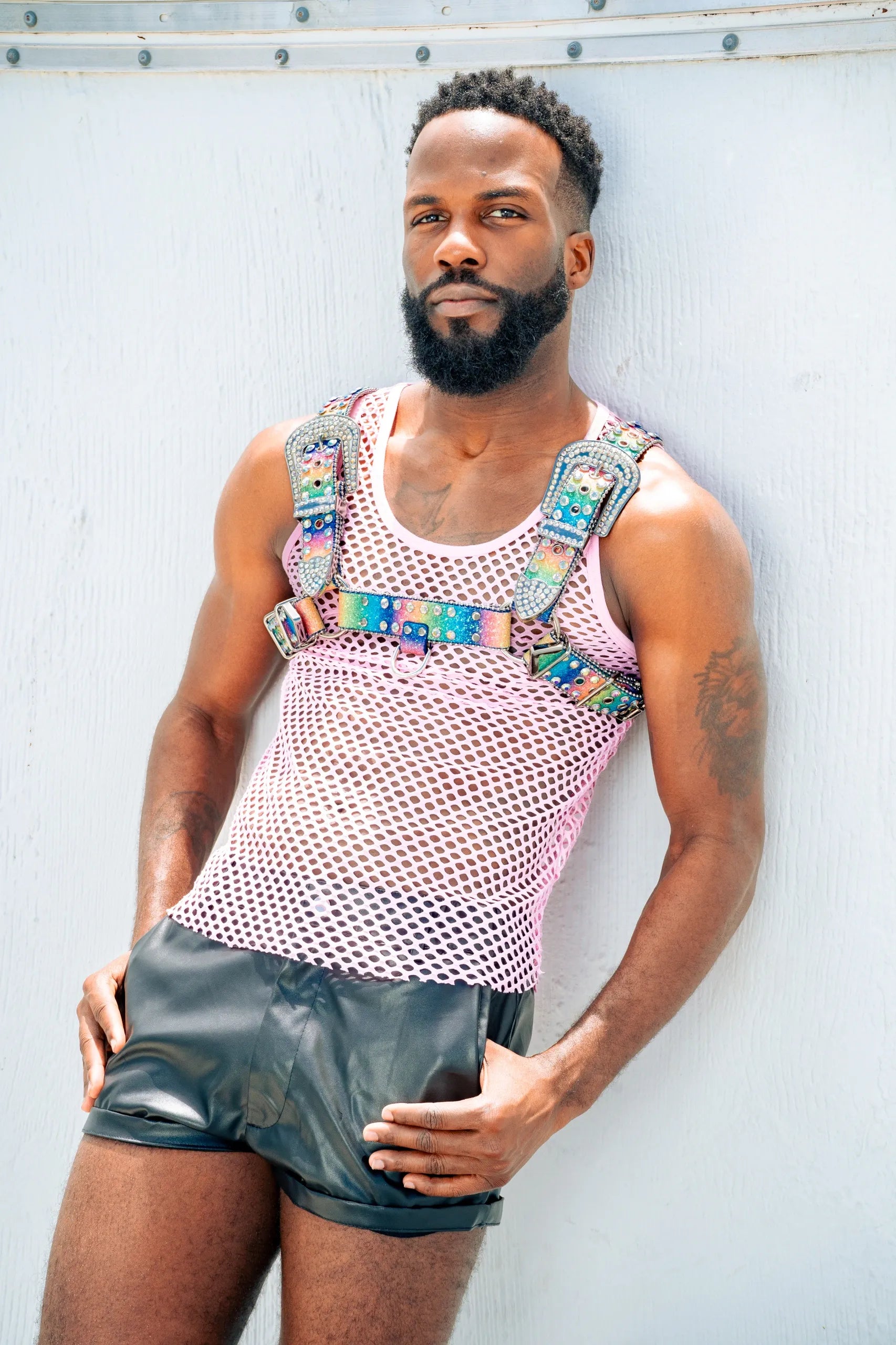 Over The Glitter Rainbow Vegan Leather Rhinestone Harness