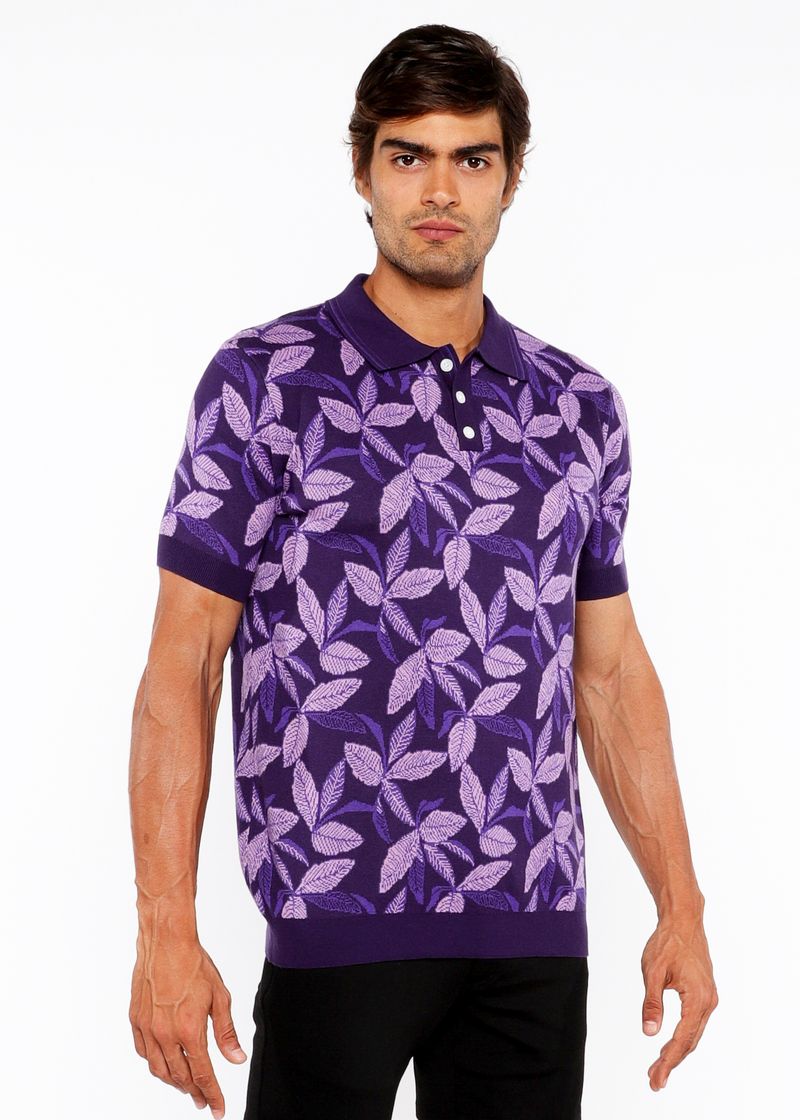 Jacquard Knit 3-Button Polo Purple
