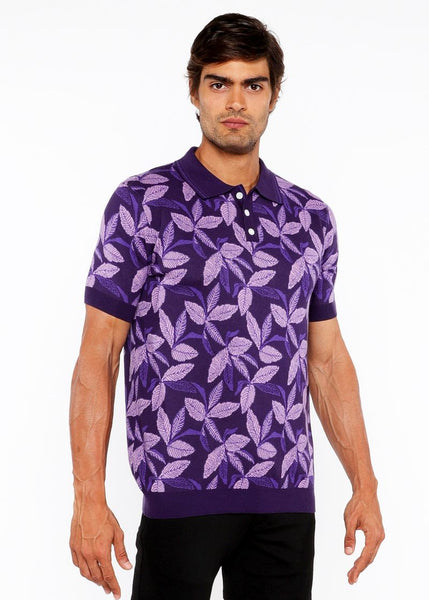 Jacquard Knit 3-Button Polo Purple