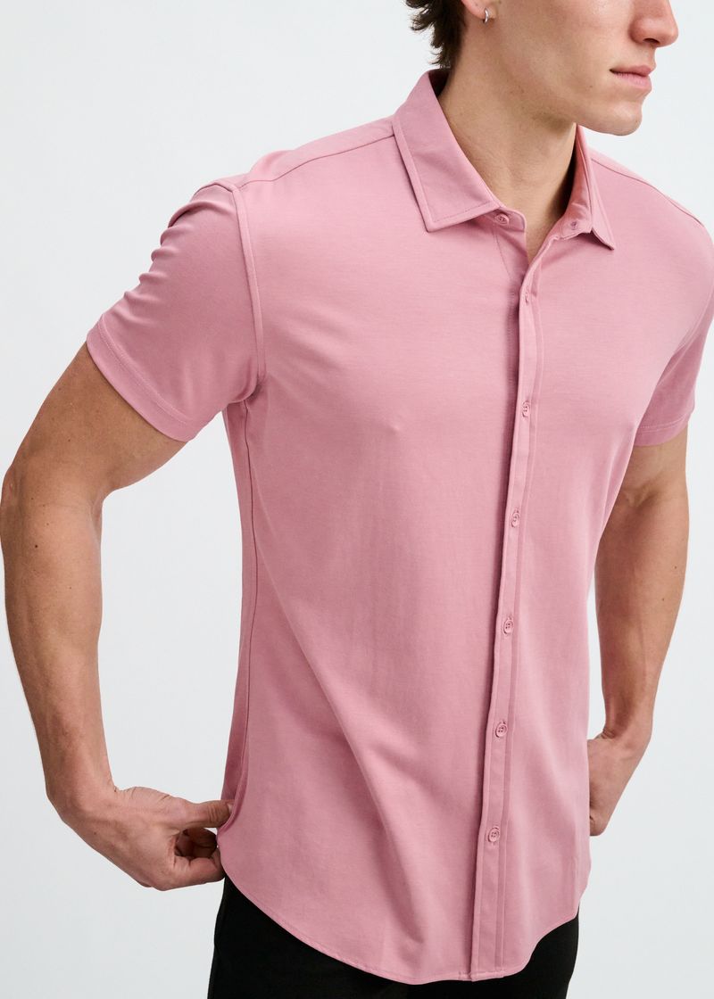 Solid Knit Stretch Jersey Knit Shirt - Carnation