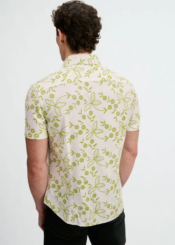 Open Knit Short Sleeve Shirt w/rib collar - Ivy Floral