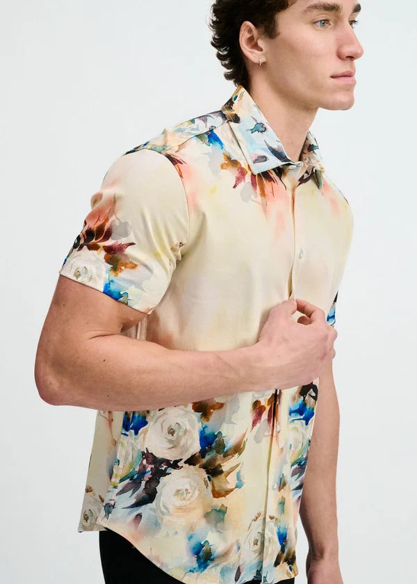 Knit Floral Border Print Jersey Shirt