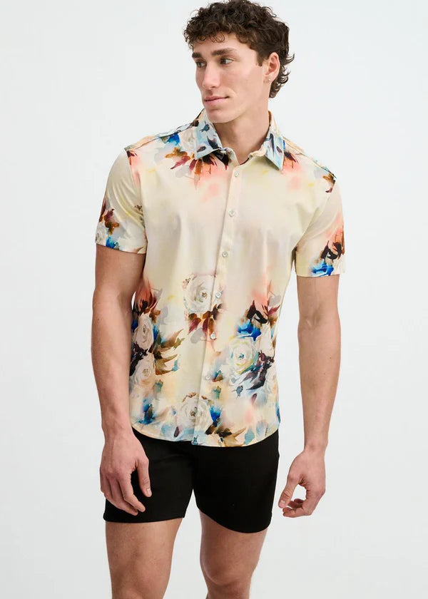 Knit Floral Border Print Jersey Shirt