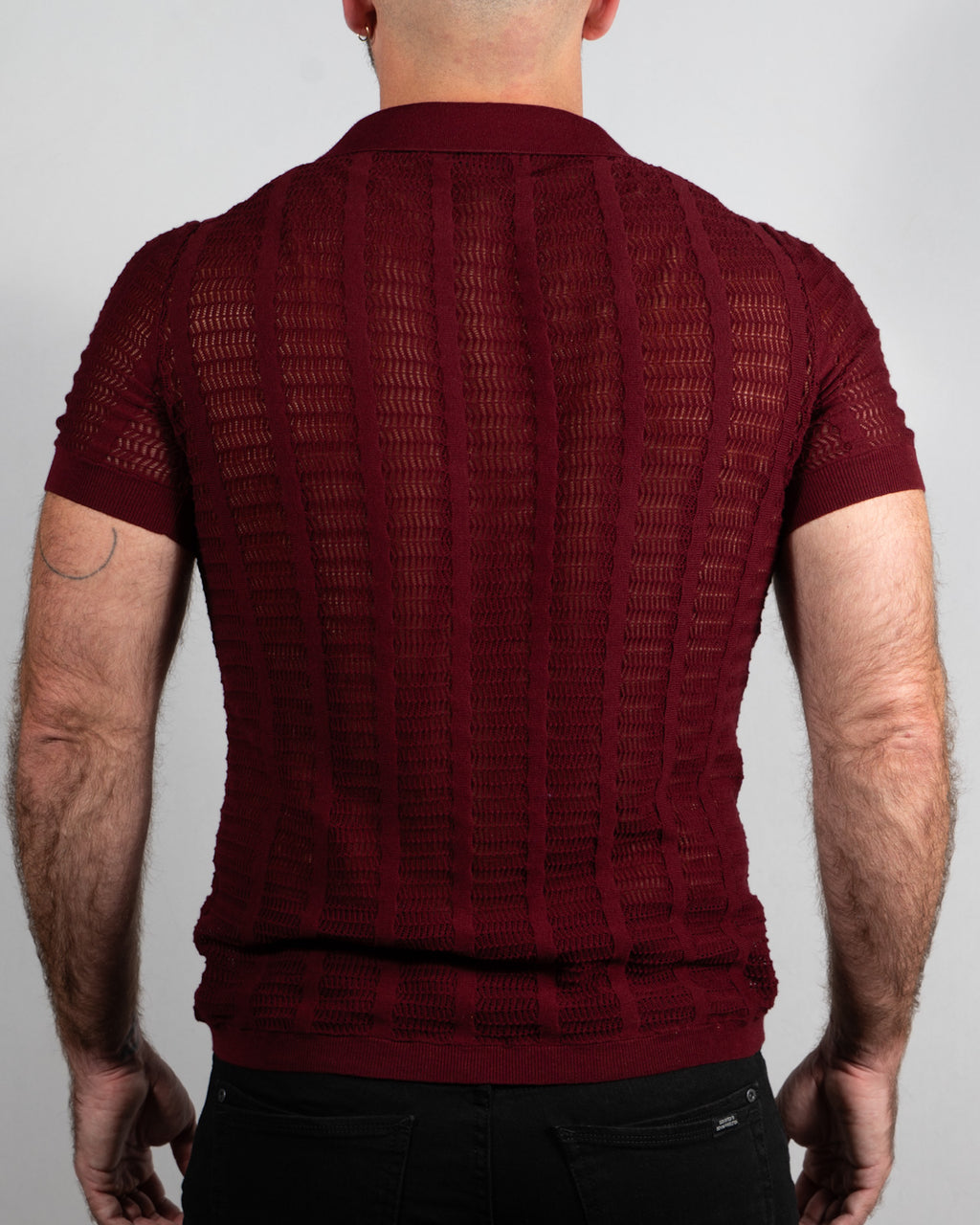 Open Collar Mesh Knit Polo