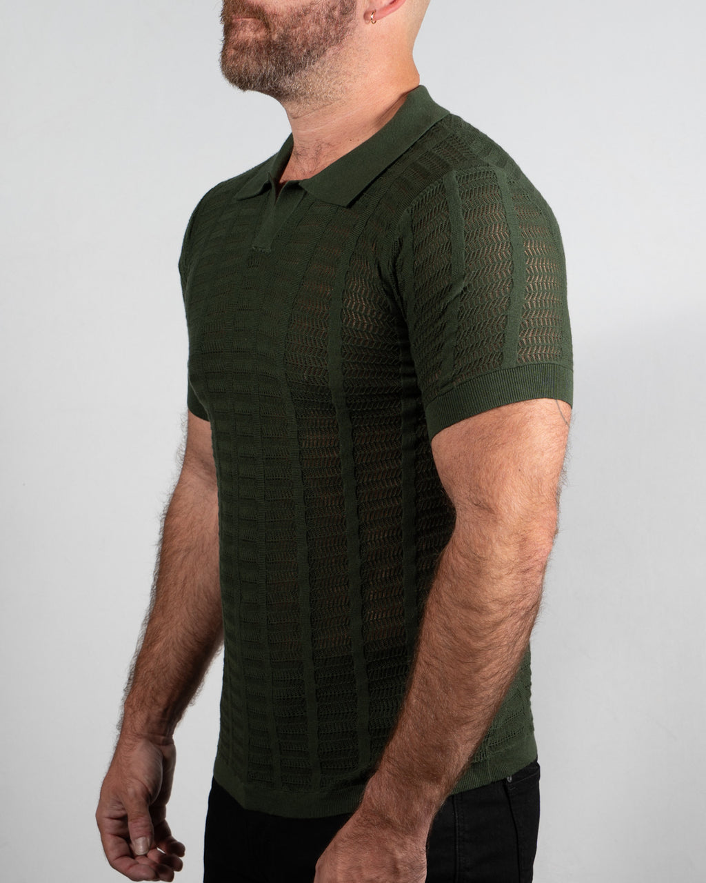 Open Collar Mesh Knit Polo