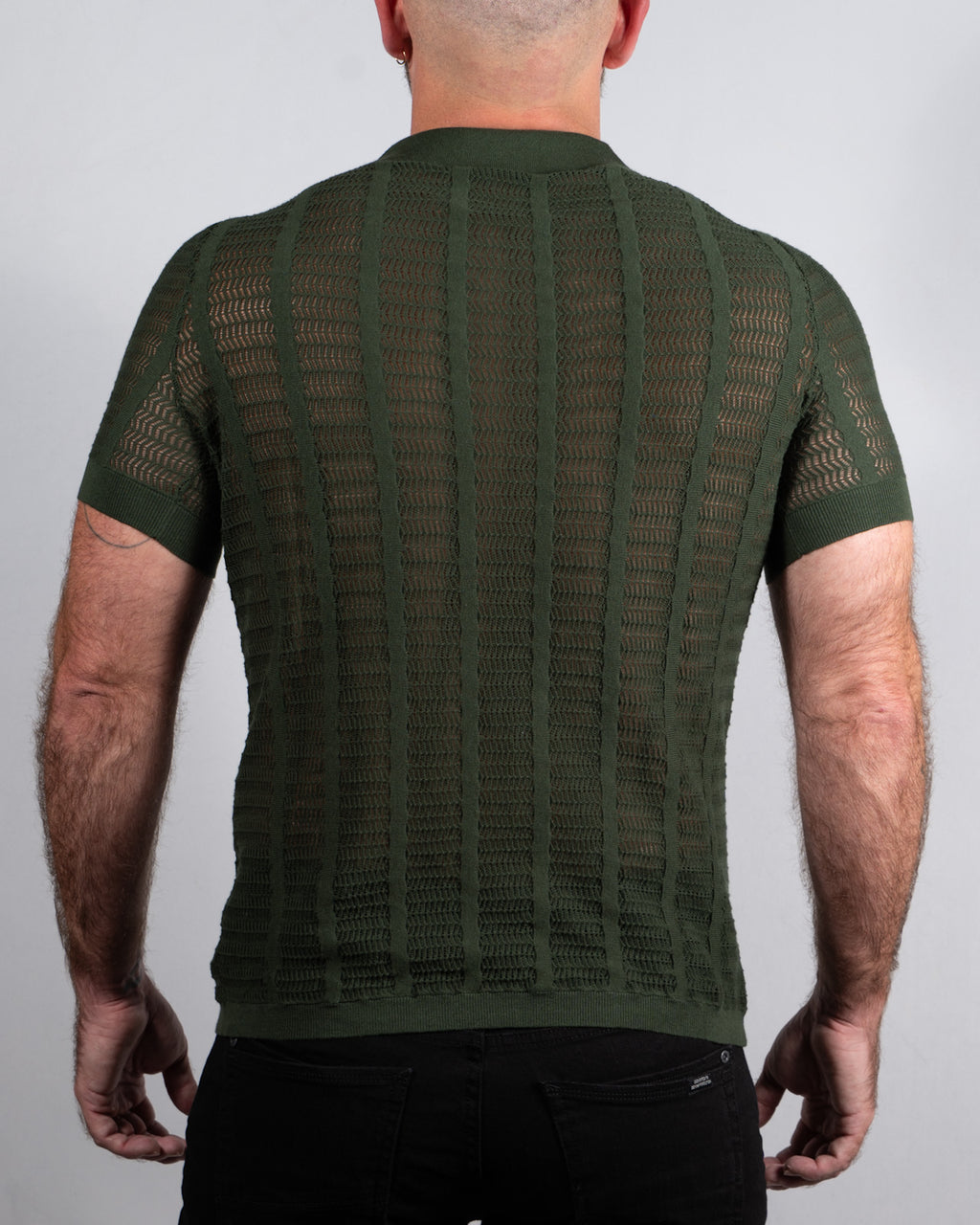 Open Collar Mesh Knit Polo