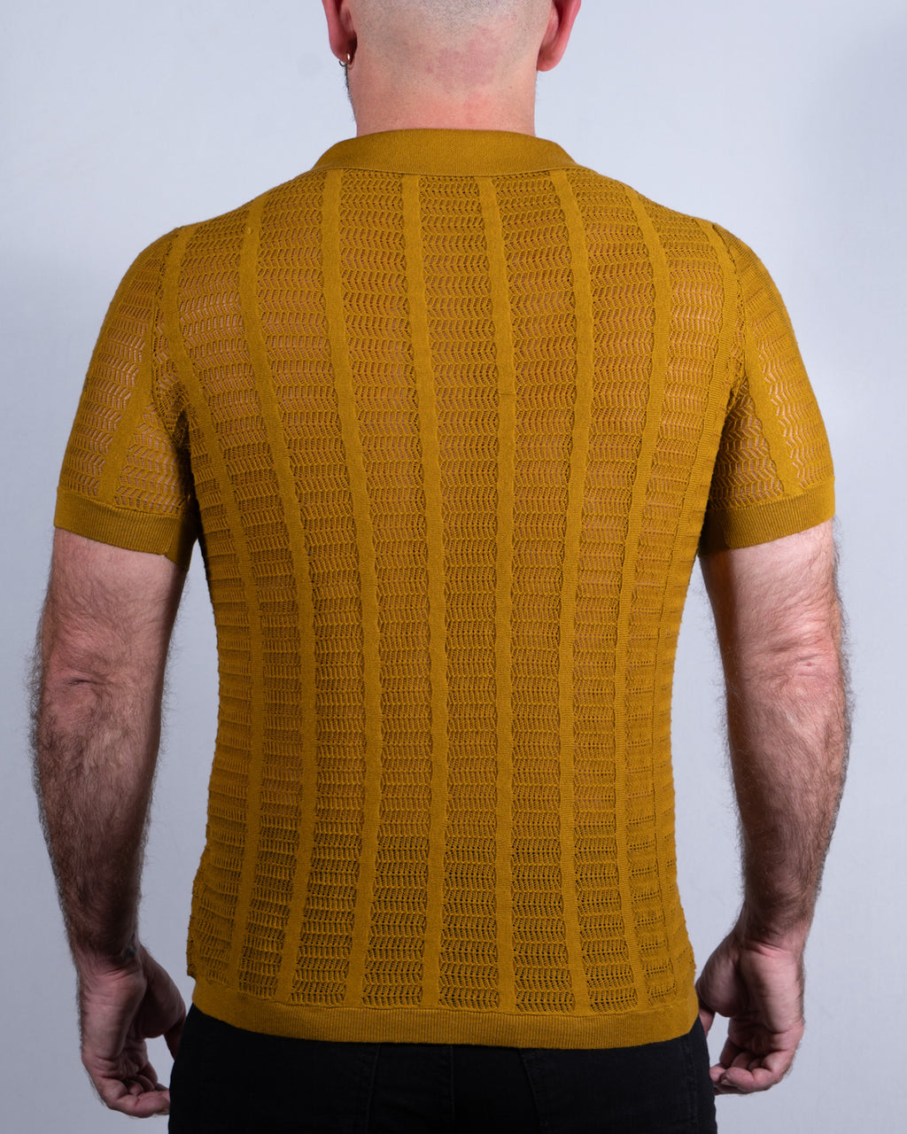 Open Collar Mesh Knit Polo