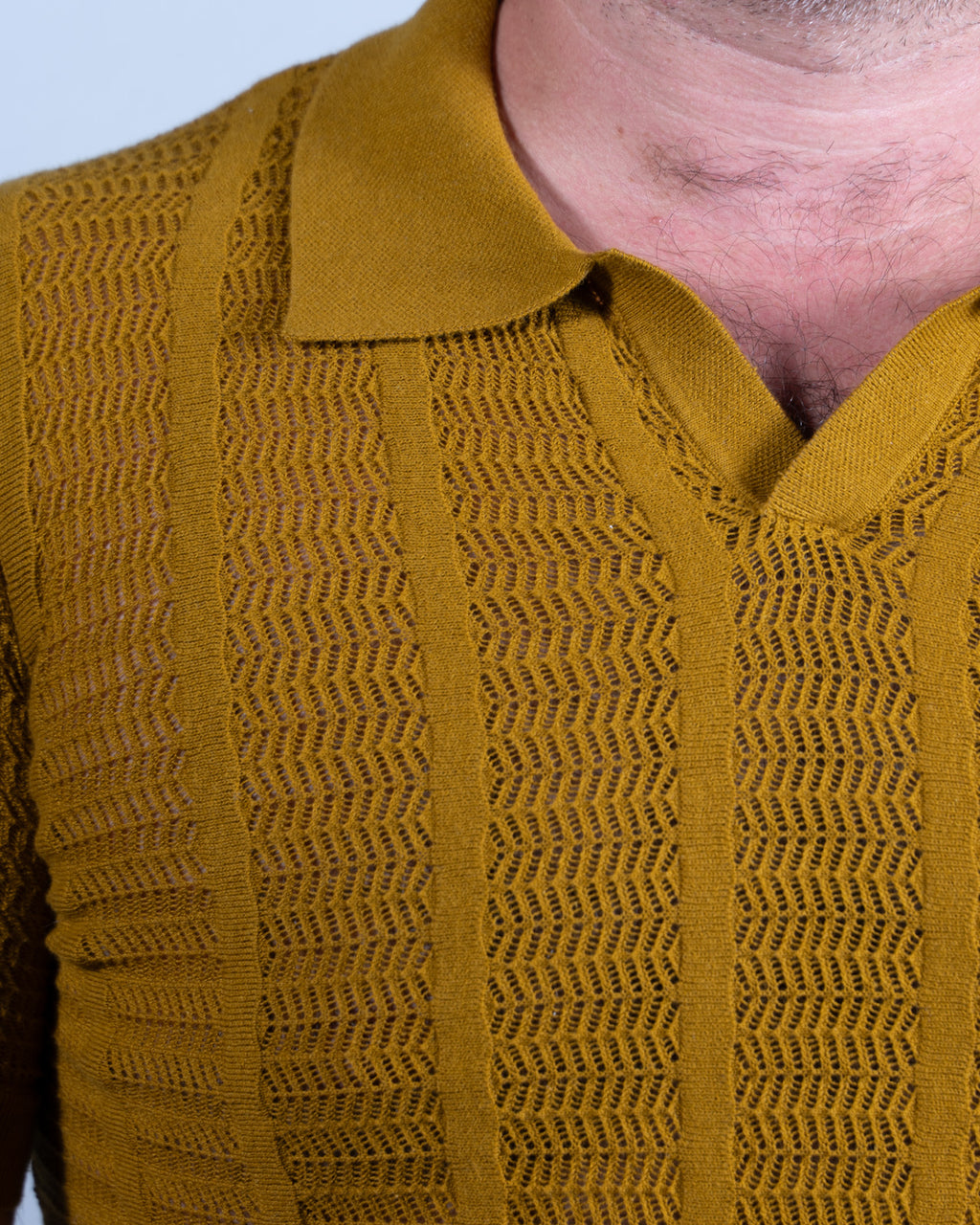 Open Collar Mesh Knit Polo
