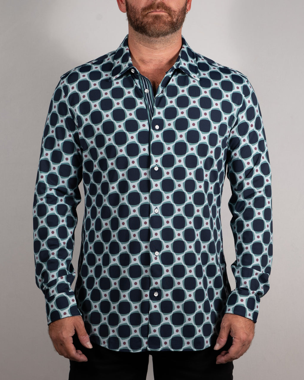 Peacock Squares Long Sleeve Shirt teal blue