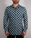 Peacock Squares Long Sleeve Shirt teal blue