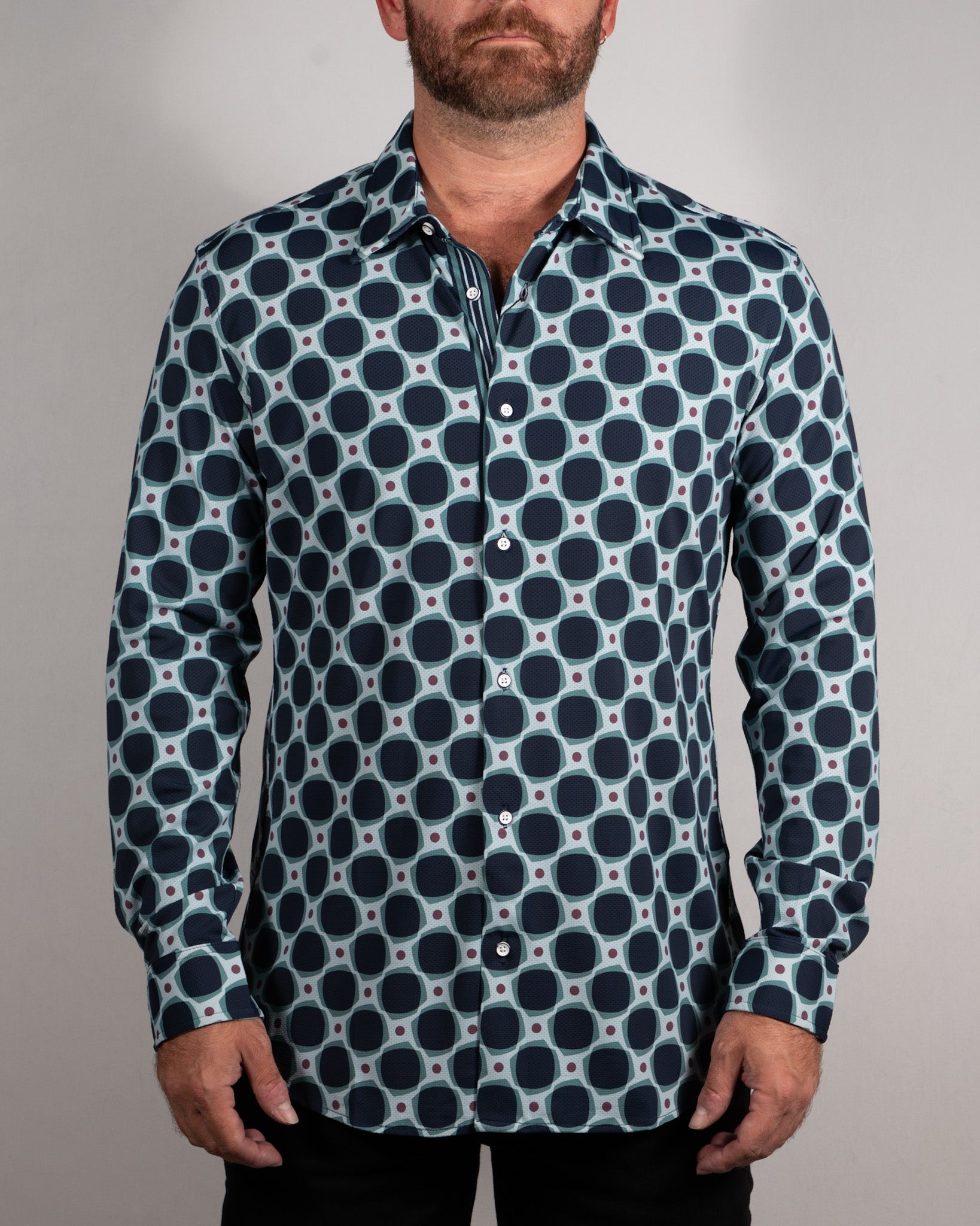 Peacock Squares Long Sleeve Shirt teal blue
