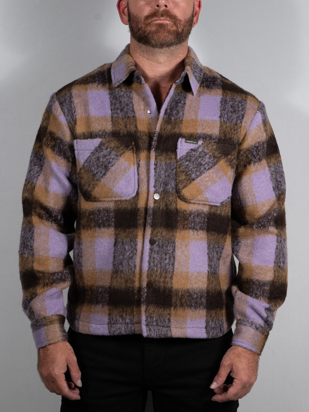 Snap Plaid Overshirt Purple