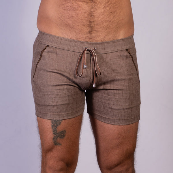 Linen Texture Zipper Shorts