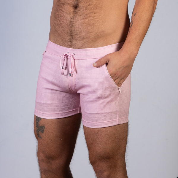 Linen Texture Zipper Shorts Bright Pink