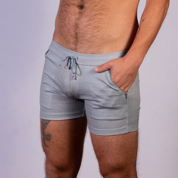 Linen Texture Zipper Shorts Light Grey