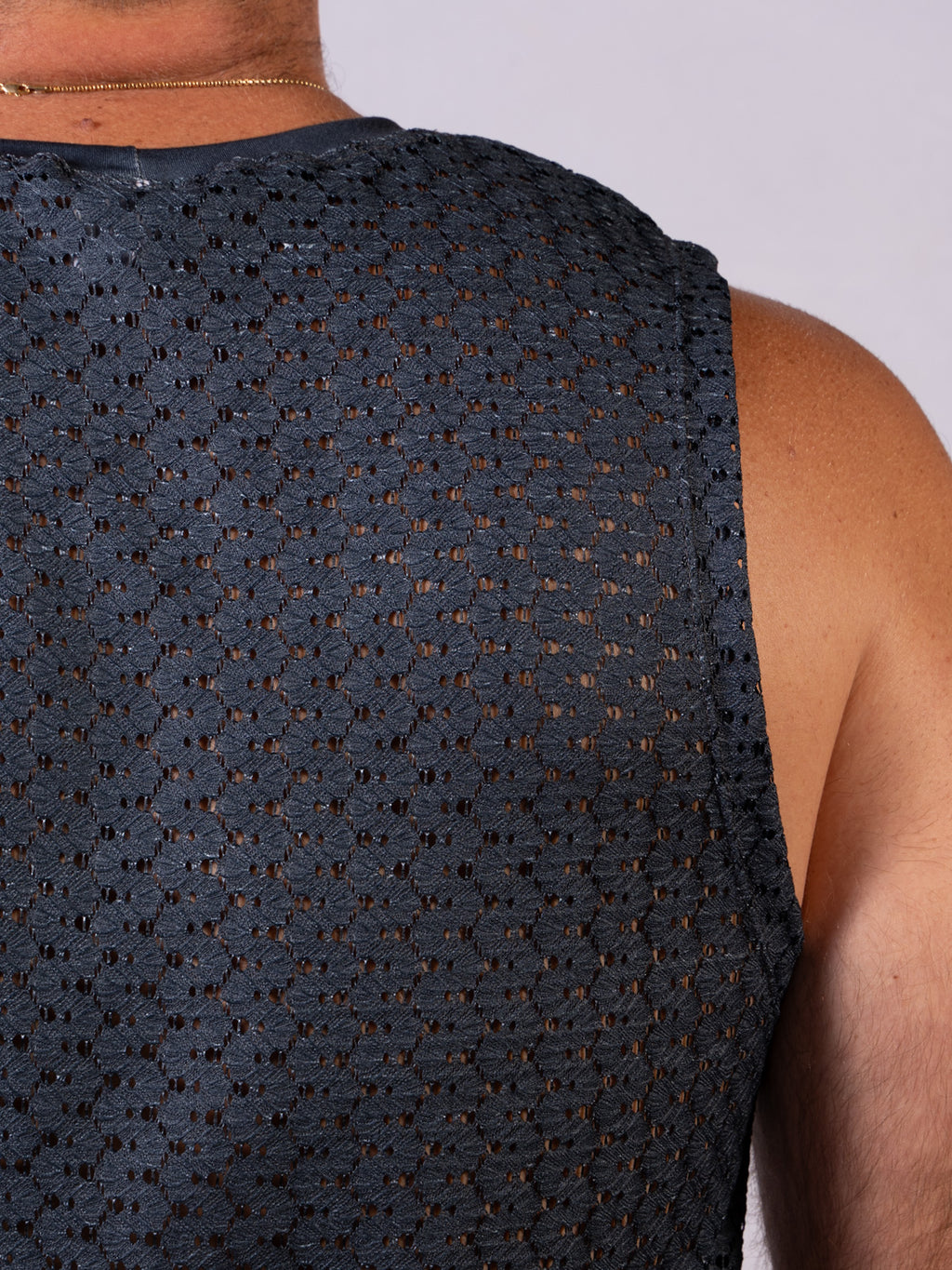 Crochet Mesh Muscle Tank Charcoal