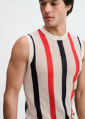 Textured Stripe Open Knit Vest Off White