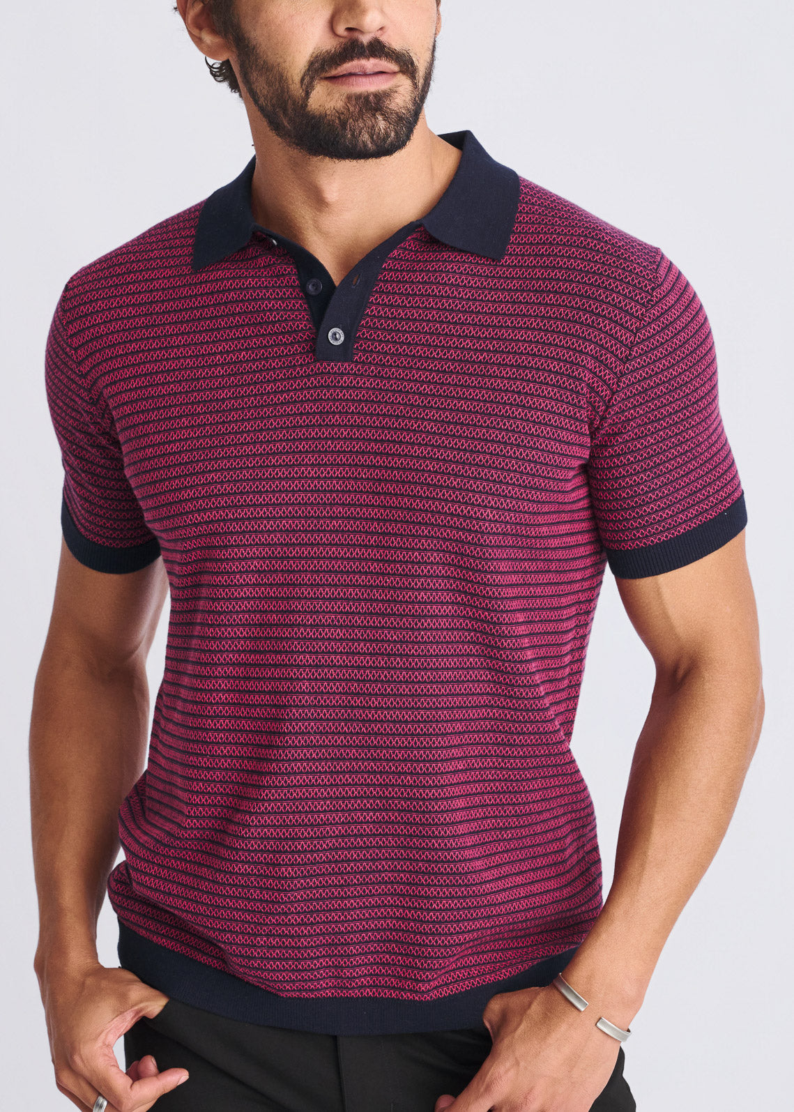 Two Tone Textured Cotton Polo Bubble Gum