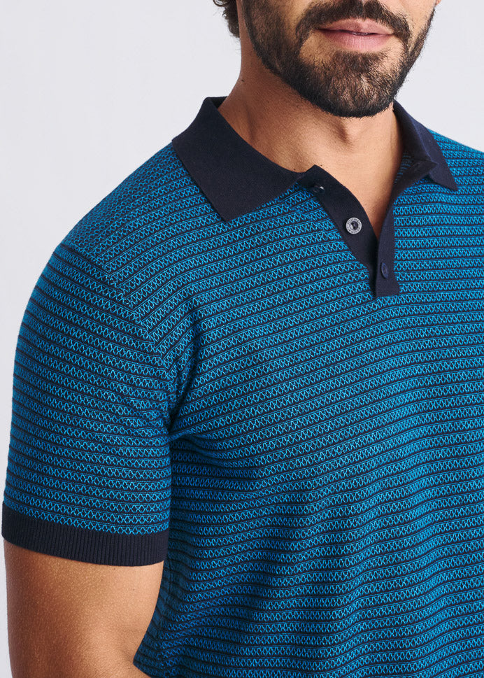 Two Tone Textured Cotton Polo Navy